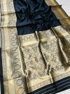 Black color soft kanchipuram silk saree with gold zari weaving work