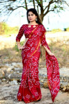 Red color soft bandhani silk saree with hand bandhej work