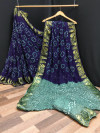 Navy blue and gray color rich bandhani silk saree with jacquard weaving work