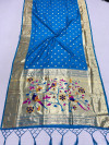 Firoji color paithani silk saree with gold zari border