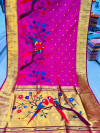 Rani pink color paithani silk saree with gold zari weaving work