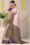 Lavender color kora muslin silk saree with zari weaving work
