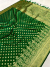 Green color Banarasi Silk saree with Gold zari woven Border