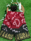Red and black color soft bandhani saree with hand bandhej print