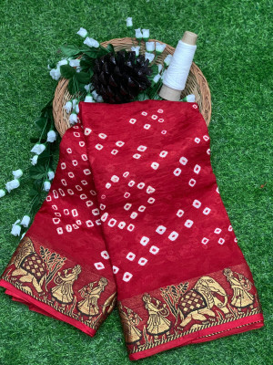 Red color soft bandhani saree with hand bandhej print