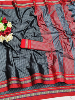 Gray color cotton silk saree with zari woven work