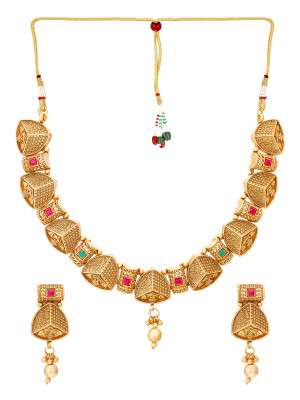 Gold Plated Stone Studded Layered Necklace Set