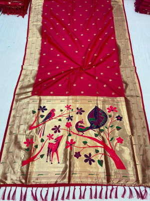 Pink color paithani silk saree with mina weaving zari pallu