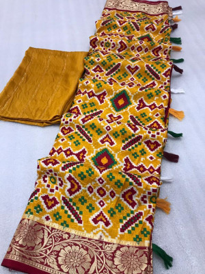 Mustard yellow color dola silk saree with weaving work