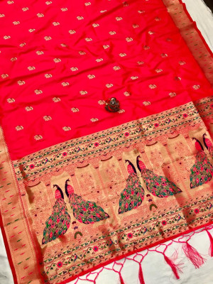 Pink color paithani silk saree with gold zari weaving work