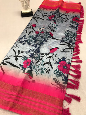 Lavender and pink color soft silk saree with digital printed work
