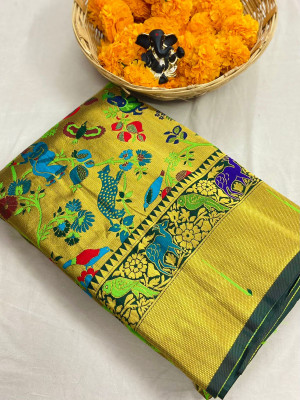 Green color pure kanchipuram silk saree with zari weaving work
