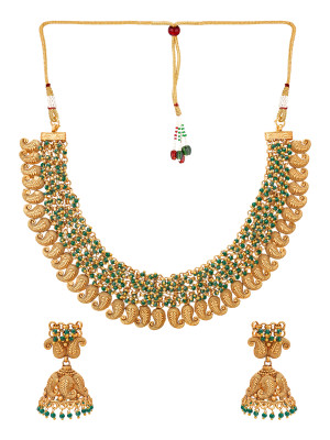 Gold Plated Stone Studded Layered Necklace Set