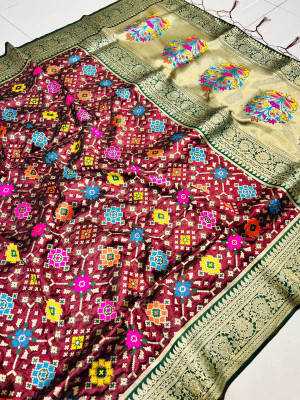 Coffee  color patola silk saree with zari weaving work