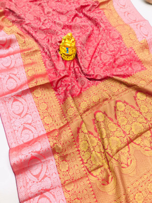 Gajari color kanchipuram silk saree with zari weaving work