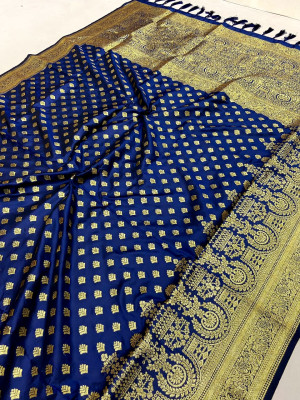 Navy blue color Banarasi Silk saree with Gold zari woven Border