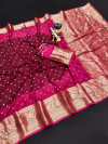 Multi color hand bandhej silk saree with bandhani printed work