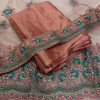 Embroidery blouse & belt with peach coding chiffon saree