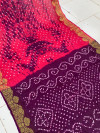 Multi color hand bandhej silk saree with shibori printed work