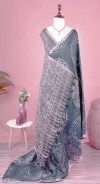 Gray color soft cotton shibori print saree with ajrakh pallu