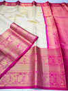 Cream color kanchipuram silk saree with zari weaving work