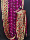 Magenta color bandhani silk saree with hand bandhej work
