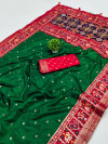 Green color patola silk saree with foil printed work