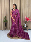 Wine color tussar silk saree with bandhani printed work