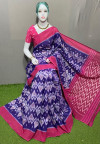 Multi color soft linen cotton saree with ikkat printed work
