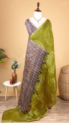 Mahendi green color soft cotton shibori print saree with ajrakh pallu