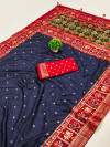 Navy blue color patola silk saree with foil printed work