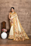 Yellow color tussar silk saree with digital printed work