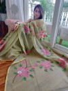 Pista green color organza silk saree with digital printed work