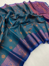 Firoji color kanjivaram silk saree with woven design