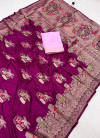 Magenta  color dola silk saree with zari weaving work