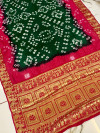 Green and red color bandhej silk saree with zari weaving work