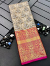 Gray color kanchipuram silk saree with zari weaving work
