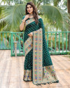 Bottle green  color bandhej silk saree with zari weaving work