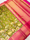 Mehndi green color kanchipuram silk saree with kalamkari weaving work