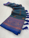 Firoji color kanjivaram silk saree with woven design