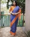 Multi color linen cotton saree with ikat printed work