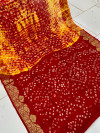 Multi color hand bandhej silk saree with sibori printed work
