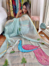 Sky blue color organza silk saree with digital printed work