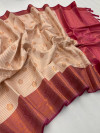 Off white color kanjivaram silk saree with woven design