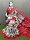 Multi color soft linen cotton saree with printed work