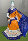 Multi color soft linen cotton saree with printed work