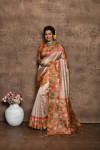 Peach color tussar silk saree with digital printed work
