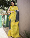 Multi color linen cotton saree with ikat printed work