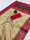 Beige color patola silk saree with foil printed work