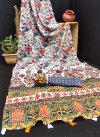 Multi color soft linen cotton saree with ajrakh pallu